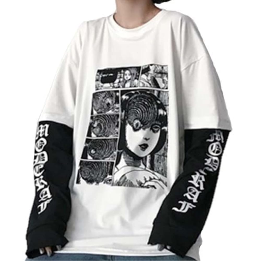 LAPRBY Goth Shirt Gothic Shirt Fake Two-Piece Alternative